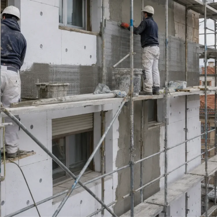 Instalación de sistema SATE de aislamiento térmico en fachada de edificio de viviendas en Burgos